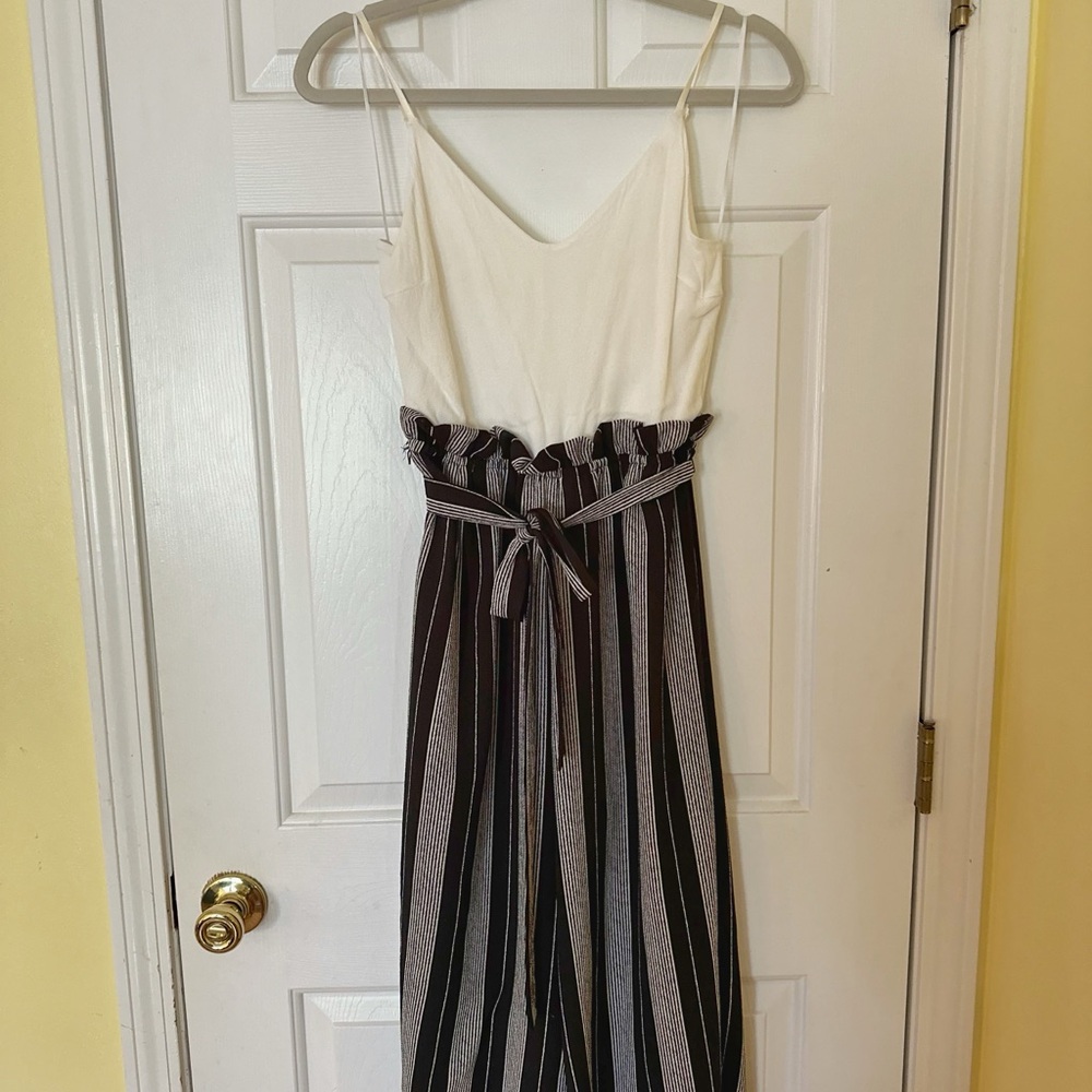SAGE Black and White Striped Jumpsuit